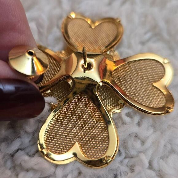 Vintage 4 Leaf Clover Gold Pin Brooch - Picture 5 of 7